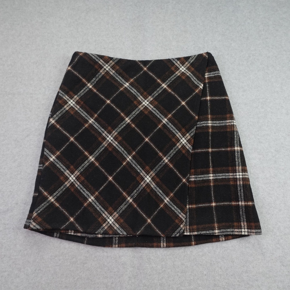 Hollister Skirt Women XS Black Brown Plaid Academic Mini High-Rise